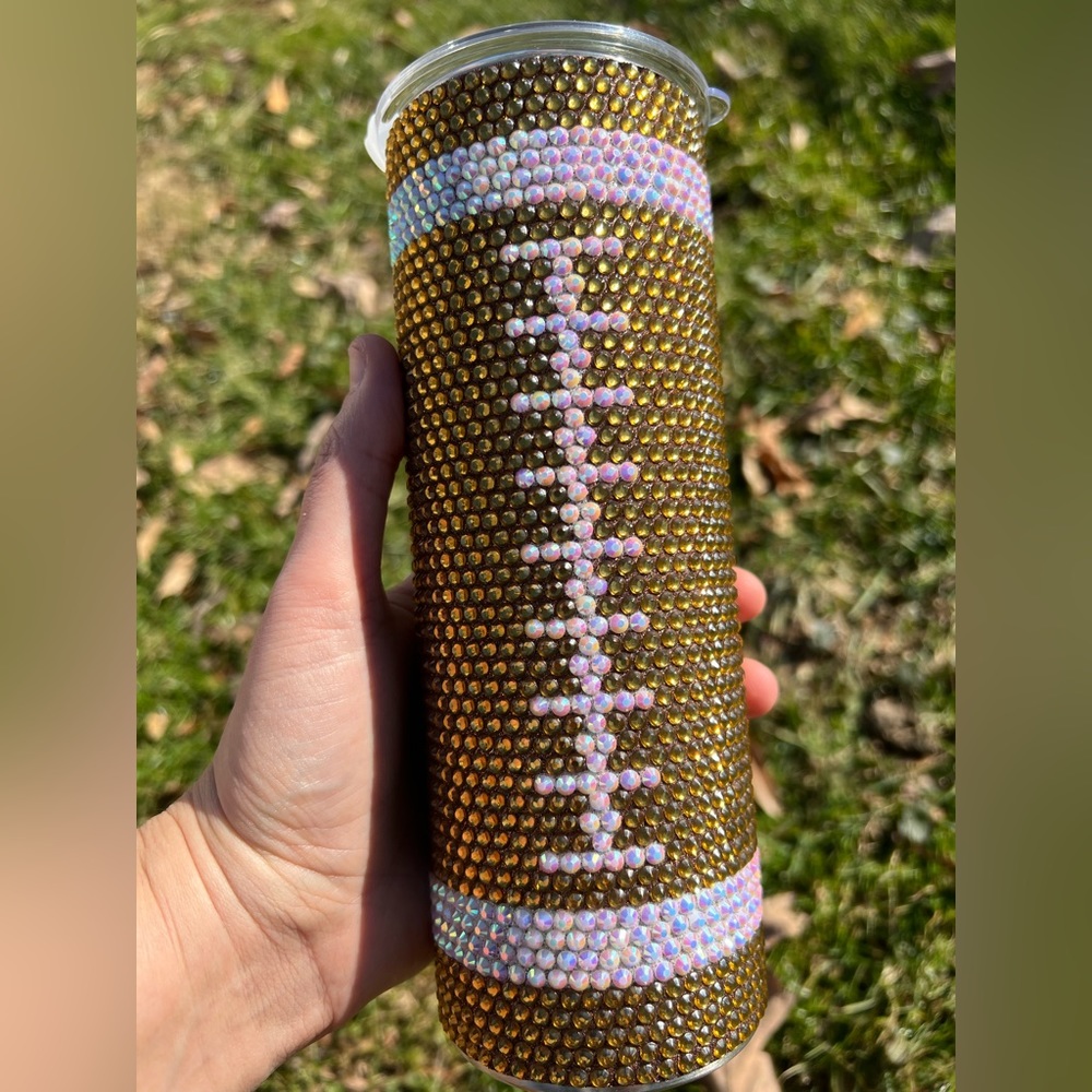 Super Bowl Football Sparkle Bling Gemstone Tumbler
